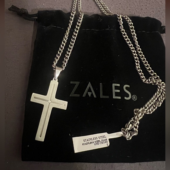 Other - Stainless Steel Diamond Cross Necklace, excellent condition